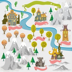 Fairy tale fantasy map builder cartography vector illustrations draw