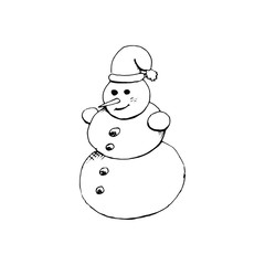 Snowman. New Year symbol. Vector. Isolated on a white background. Element of a festive decor. Can be used for decoration of congratulations, cards, invitations. Suitable for t-shirts, mugs, gifts.