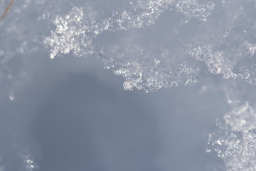 dettaglio macro di neve che si scioglie al sole
