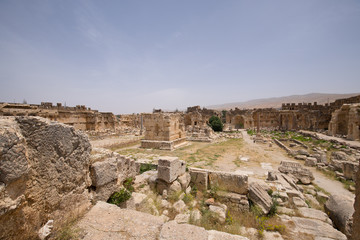 Fototapeta na wymiar The Great Court. The ruins of the Roman city of Heliopolis or Baalbek in the Beqaa Valley. Baalbek, Lebanon - June, 2019