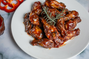 grilled steak with sauce and vegetables