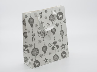 New Year's beautiful rectangular package packaging. Fir-tree, Deer, balls, snowflake. Winter. White