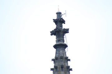 gothic church spire with lightning rod