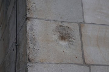 German church with bullet holes from world war two