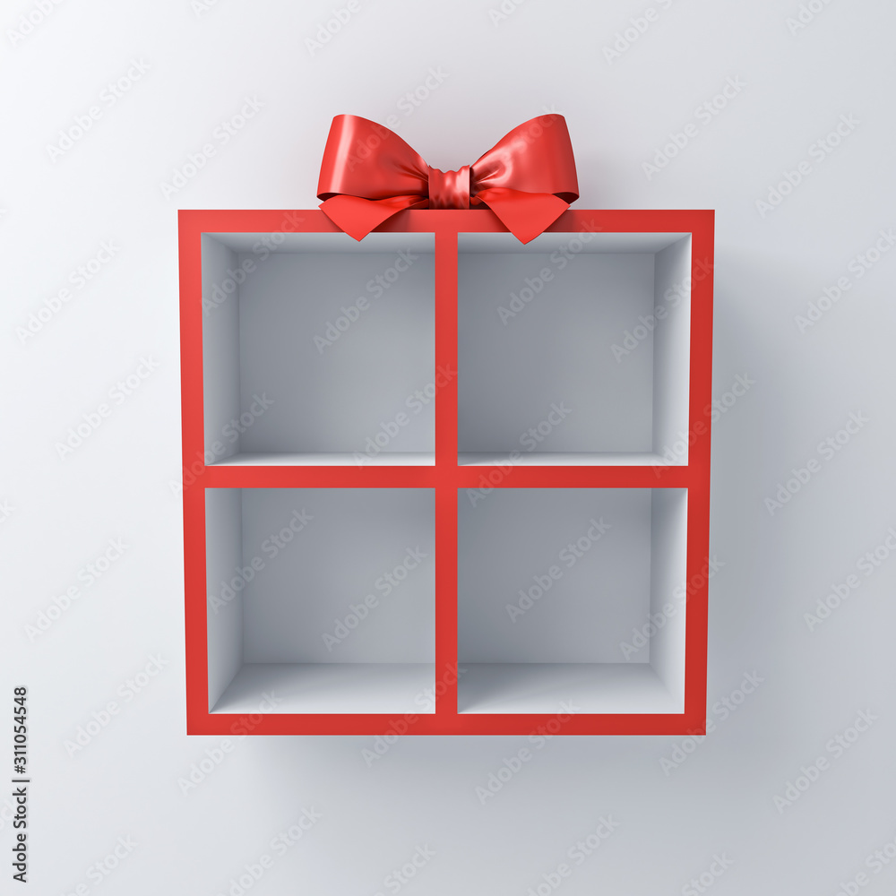 Poster blank gift box shelves for your products isolated on white wall background with shadow 3d rendering