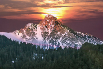 Snowy Mountain with beautiful Sunset