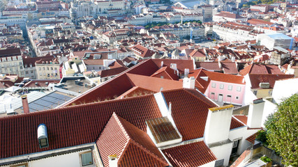 high angle cityscape view of Lisbon in Protugal seen from the famous Sao Jorge Castle