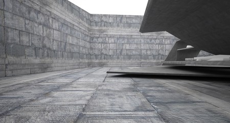 Obraz premium Abstract architectural concrete interior of a minimalist house with swimming pool. 3D illustration and rendering.