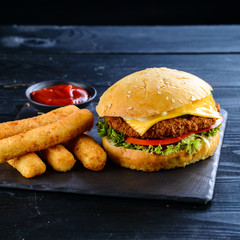 set of fast food meal with burger on the table