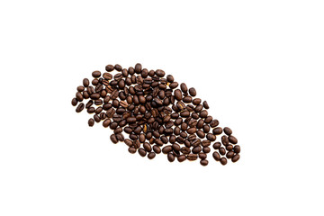 Roasted coffee beans pile isolate on white background