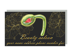 Cards with the image with red poppies. business card for a beauty salon with golden poppies, stylish design.