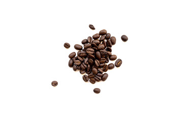 Roasted coffee beans pile isolate on white background
