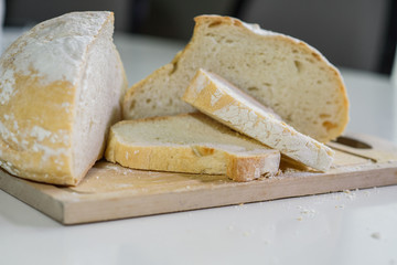 Delicious wheat bread on a table in a cozy coffee shop