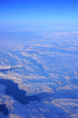 Aerial view of Greenland covered with ice and snow
