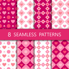 Set of pink heart seamless pattern, vector illustration