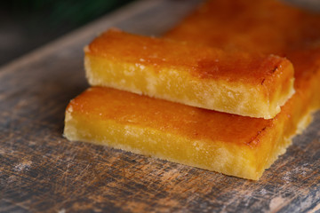 Turron de yema or Burnt egg yolk nougat, delicious and famous Christmas sweet.