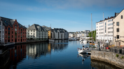 Alesund canal view from Hellebroa Bridge