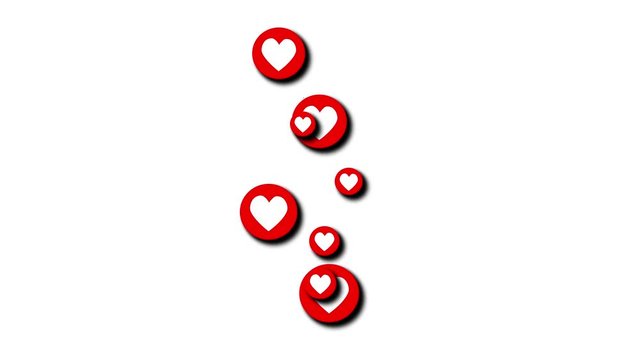 Ukraine, Dnipro - Aug 9 2019: Animation of a blue social media likes and red hearts rising from the bottom up on both sides of the screen. Black background, rendering, alpha channel