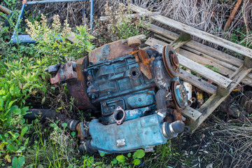 A discarded old yacht diesel engine