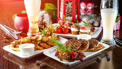 Christmas dinner set of food on the table