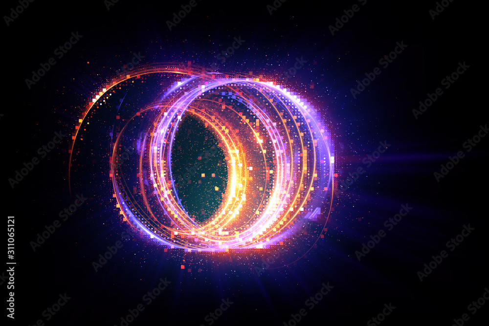 Wall mural glow swirl light effect. circular lens flare. abstract rotational lines. power energy element. lumin