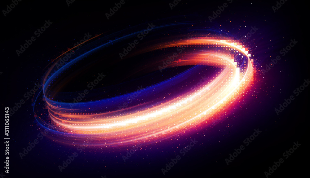Wall mural glow swirl light effect. circular lens flare. abstract rotational lines. power energy element. lumin