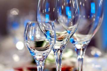 empty wine glasses on the table close-up