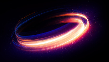 Glow swirl light effect. Circular lens flare. Abstract rotational lines. Power energy element. Luminous sci-fi. Shining neon lights cosmic abstract frame. Magic round frame. Swirl trail effect. Glint