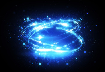 Glow swirl light effect. Circular lens flare. Abstract rotational lines. Power energy element. Luminous sci-fi. Shining neon lights cosmic abstract frame. Magic round frame. Swirl trail effect. Glint