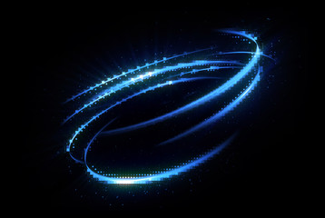 Glow swirl light effect. Circular lens flare. Abstract rotational lines. Power energy element. Luminous sci-fi. Shining neon lights cosmic abstract frame. Magic round frame. Swirl trail effect. Glint