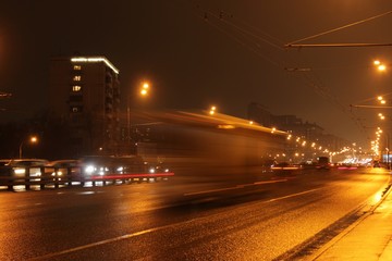 Wide city street. Night.Moscow.Russia.