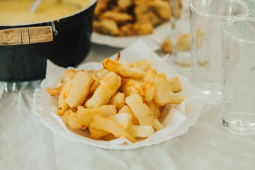 Homemade Brazilian fried cassava on plate