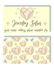 Business Identity - business card template with front side with logo - black diamond, crystal, text and back side with pattern with precious stones.