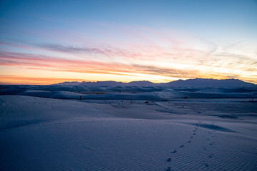 Views from the beutiful dunes of White Sands New Mexico as the sun sets over the desert. 