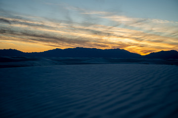 Views from the beutiful dunes of White Sands New Mexico as the sun sets over the desert. 