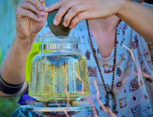 Brewing tea in the open fire