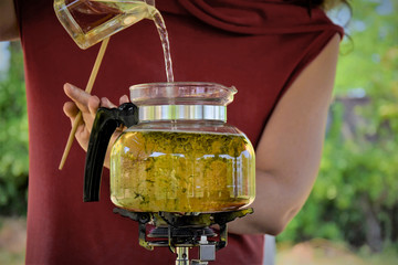 teapot with chinese green tea