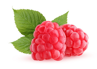 two  raspberry isolated on white background.
