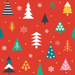 Seamless pattern with Christmas trees in colorful on white background.