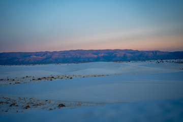 Views from the beutiful dunes of White Sands New Mexico as the sun sets over the desert. 