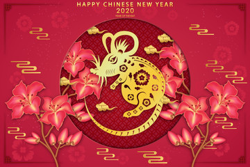 Chinese traditional template of chinese happy new year with flower on pink Background as year of rat, lucky and infinity concept.