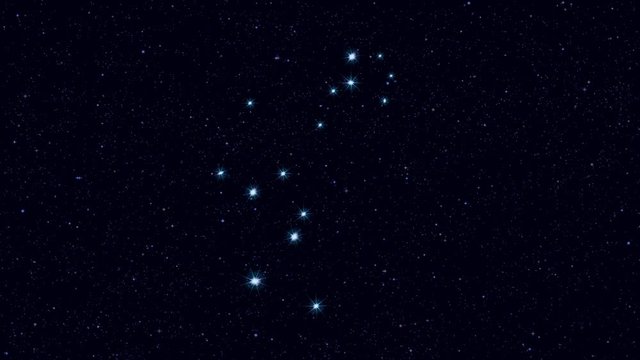 Cetus (The Whale) constellation, gradually zooming rotating image with stars and outlines, 4K educational video 