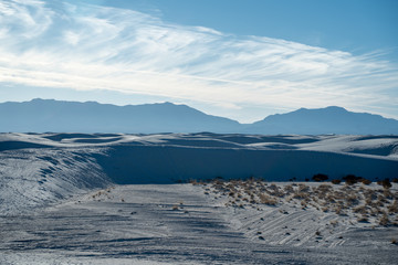 Views from the beutiful dunes of White Sands New Mexico as the sun sets over the desert. 