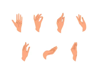 Fotobehang Hands vector set in simple flat trendy style isolated on a white background. Various gestures, poses of human hand in different situation. Vector illustration © zaie