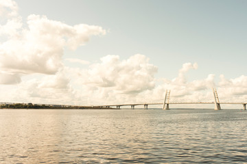 &nbsp; St. Petersburg, water landscape with a bridge and clouds