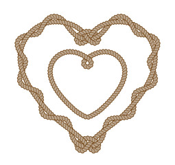 Heart shape rope frames. Monochrome vector illustration