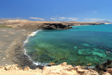 Beautiful panoramic view of rocky ocean coast. La Pared, Fuerteventura, Canary Islands, Spain