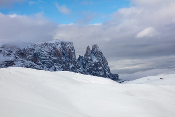 Winer Season kick-off at Seiser Alm view on Mount Schlern