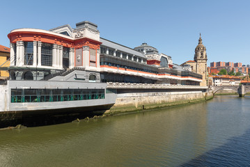 La Ribera market and San Anton church in Bilbao, Basque Country, Spain	