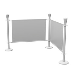 Blank Banner Stand. Trade show booth white and blank. 3d render isolated on white background. High Resolution Template for your design.